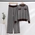 European Station 2023 Early Autumn New Checkered Set Small Fragrant Style Thousand Bird Grid Knitted Top Wide Leg Pants Two Piece Set