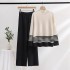 2023 Early Autumn New Casual Fashion Set Fashionable Aging Knitted Top Wide Leg Pants Two Piece Set for Women