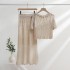 Hollow hook flower short sleeved knitted sweater top+high waist slimming mid length ruffled skirt two-piece set for women