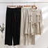 Cross border European and American fashion western-style knitted suit women's 2024 autumn and winter new style pullover sweater wide leg pants suit trend