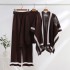 Cross border leisure suit women's autumn and winter new style temperament lazy style knitted sweater shawl cape wide leg pants three piece set