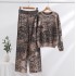 European and American high-end printed knitted fashion suit women's autumn and winter long sleeved sweater+high waist slimming long pants