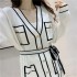 Xiaoxiangfeng European and American internet celebrity knitted two-piece set with waist belt, loose casual slimming, Russian popular sweater