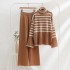 Stripe Minimalist Knitted Two Piece Set High Collar Thick Sweater Loose Casual Set Foreign Trade Russia Thick Winter