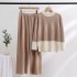 2023 Early Autumn New Knitted Set Fashion Color Contrast Splicing Top Loose and Slim Wide Leg Pants Two Piece Set for Women