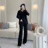 2022 autumn and winter Southeast Asian knitted two-piece set with niche design, irregular slit top for slimming, foreign trade to Thailand