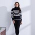 High neck black and white striped sweater, women's silhouette, loose retro knitted top, thickened new style, lazy and luxurious, autumn and winter