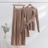 2023 autumn and winter new lazy style knitted wide leg pants set for women's casual fashion sweater temperament two-piece set