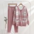 European and American jacket knitted three piece set medium long sweater set checkered cardigan cross-border casual slimming European station