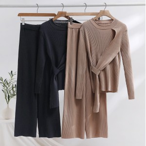 2023 autumn and winter new lazy style knitted wide leg pants set for women's casual fashion sweater temperament two-piece set