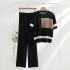 Spring new style temperament contrasting color pullover knitted top+stylish wide leg pants two-piece fashionable anti-aging set