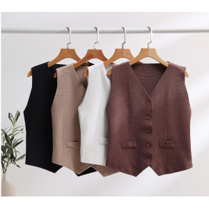 French V-neck ice silk knitted cardigan women's outerwear vest vest vest jacket dopamine wearing sleeveless top