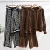 Xiaoxiangfeng casual outfit set for women, European and American fashion jacquard knitted top+wide leg pants, women's fashionable two-piece set