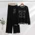 American style three-dimensional embroidery new knitted round neck wide leg pants set, fashionable foreign trade style, simple temperament, two pieces