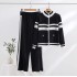 American retro milk sweatshirt 2023 early autumn color blocked loose temperament goddess style sports pants two-piece set