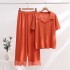 2024 Cross border Leisure Home Set Women's Age Reducing Wide Leg Pants Loose Knitted Short Sleeve Tassel Knitted Two Piece Set Women