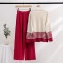 2023 Early Autumn New Casual Fashion Set Fashionable Aging Knitted Top Wide Leg Pants Two Piece Set for Women