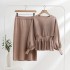 Fashion Set for Women 2023 Spring and Autumn Vintage Bag Hip, Waist, and Slimming Knitted Dress Two Piece Set Round Neck Solid Color