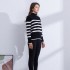 High neck black and white striped sweater, women's silhouette, loose retro knitted top, thickened new style, lazy and luxurious, autumn and winter