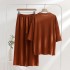 Spring Knitted Two Piece Women's Front Short Rear Long Split Korean Edition Hoodie with Mid Sleeve Top+Slimming Loose Wide Leg Pants