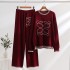 American style three-dimensional embroidery new knitted round neck wide leg pants set, fashionable foreign trade style, simple temperament, two pieces