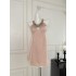 FUFU Qianjin Rose Spring/Summer Wrinkle Texture Acetate Handmade Nail Bead Sexy Hanging Neck Show Thin Dress