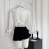 Suuuicee rumored girl white college style short cut shirt with tie for women slim fit pleated long sleeved shirt