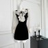 Yang Xiaojuan French heiress MIU series lace patchwork black velvet dress, women's birthday gift dress, high-end feeling