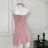 Xiang Tian'er Pink Hanging Neck Dress for Women 2024 Summer New Design Sense One Shoulder Sleeveless Skirt with strapless Skirt