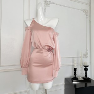 Kubiliv8/07 New Soft Mist Rose Satin Shoulder Flower Skirt