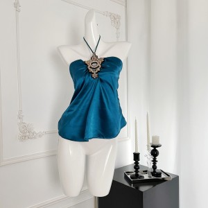 Pure desire sexy small camisole heavy nail diamond socialite hanging neck top temperament satin Thai off shoulder vest summer