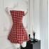 Yue Han Little Fish Red Grid Story Show Thin Temperament Princess Dress