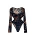 Pure desire spicy girl sexy thin long sleeved lace jumpsuit women's collar low chest versatile slim fit and slimming bottom top