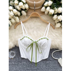 Western style camisole for women, sexy European and American style, contrasting color straps, strapless camisole, slim fit short fishbone top