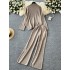 Lazy style slimming slit high neck sweater women's autumn and winter two-piece set versatile age reducing high waisted knitted casual wide leg pants