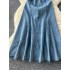 Korean style fashionable versatile camisole denim dress with women's design sense, zipper strapless, waist cinching, slimming effect, ruffle edge long skirt