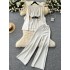 European and American style fashion suit for women in autumn and winter, with flared sleeves and a cinched waist, loose knit sweater, high waisted wide leg casual pants