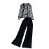 Xiaoxiangfeng set women's autumn and winter fashion maze printed knitted cardigan jacket with camisole vest and pants inside