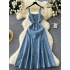 Korean style fashionable versatile camisole denim dress with women's design sense, zipper strapless, waist cinching, slimming effect, ruffle edge long skirt