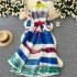 European and American style large edition dress for women, fashionable and stylish, versatile with a lapel and waist cinching strap, medium to long pleated printed jacket