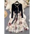 French retro palace style dress, women's high-end feeling, waist cinching temperament, knitted patchwork mesh embroidery fairy skirt