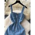 Korean style fashionable versatile camisole denim dress with women's design sense, zipper strapless, waist cinching, slimming effect, ruffle edge long skirt