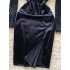 European and American sexy spicy girl square neck collarbone long sleeved lace patchwork satin slit dress, socialite sexy dress