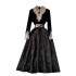 Retro Velvet Dress for Women Autumn/Winter New Style French Hepburn Style Heavy Industry Lace Splicing Jacquard Palace Small Black Dress