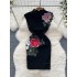 New Chinese style retro heavy industry flower embroidery stand up collar button cardigan with cinched waist to show off slimming temperament, ladies' wrapped hip dress