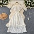 Sweet and gentle wind heart machine, shoulder strap, ruffle edge, waist cinching, slimming effect, hollow out embroidery, vacation style fairy dress