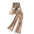 European and American style fashion suit for women in autumn and winter, with flared sleeves and a cinched waist, loose knit sweater, high waisted wide leg casual pants