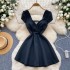 Summer women's new sexy V-neck, chest cinching, waist slimming short sleeved dress, socialite temperament A-line princess skirt