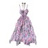 Beach vacation style floral camisole dress for women, summer ruffled edges, three-dimensional flower design, pure desire, spicy girl long skirt