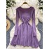 French style light luxury high-end solid color knitted dress for women in autumn and winter, V-neck waist design, niche temperament long skirt